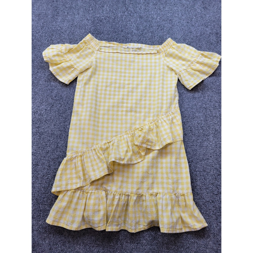 The Impeccable Pig Yellow Gingham Off Shoulder Ruffle Dress SL7201 Small